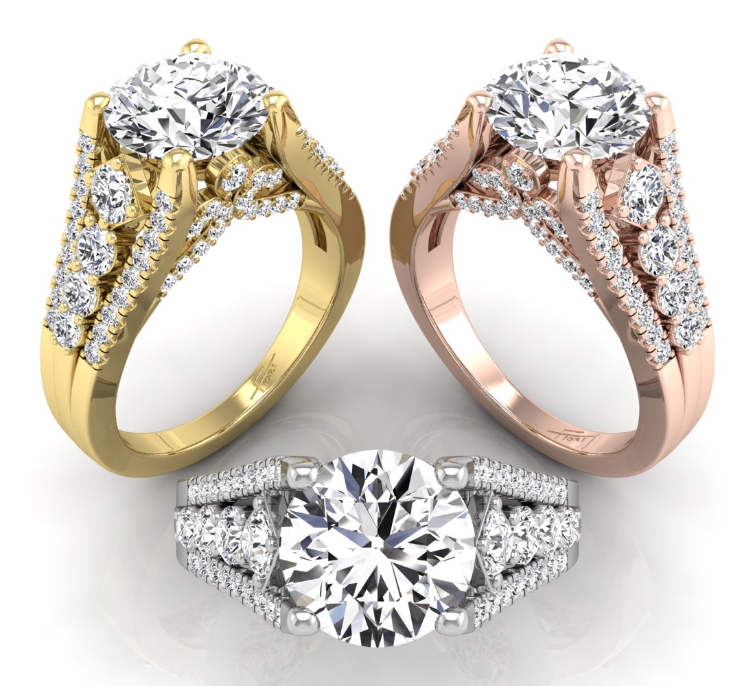 18K Shoulder Set Diamond Ring — 3 COLOR