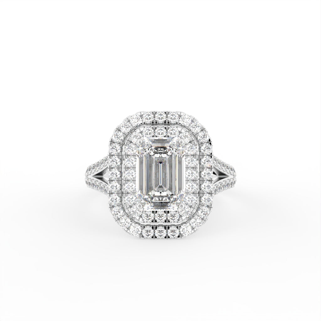 18K Halo Emerald Diamond Ring — TOP