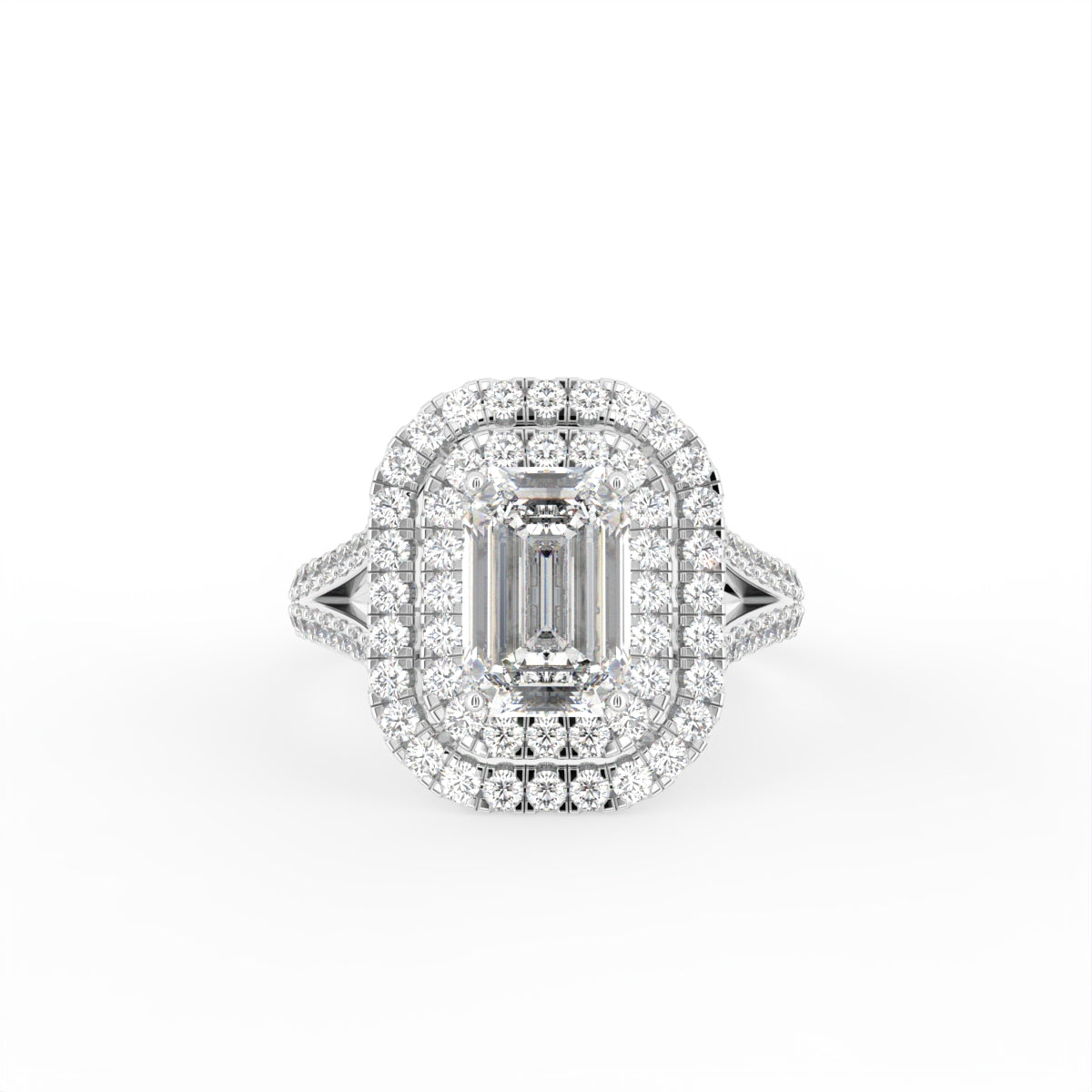 18K Halo Emerald Diamond Ring — TOP