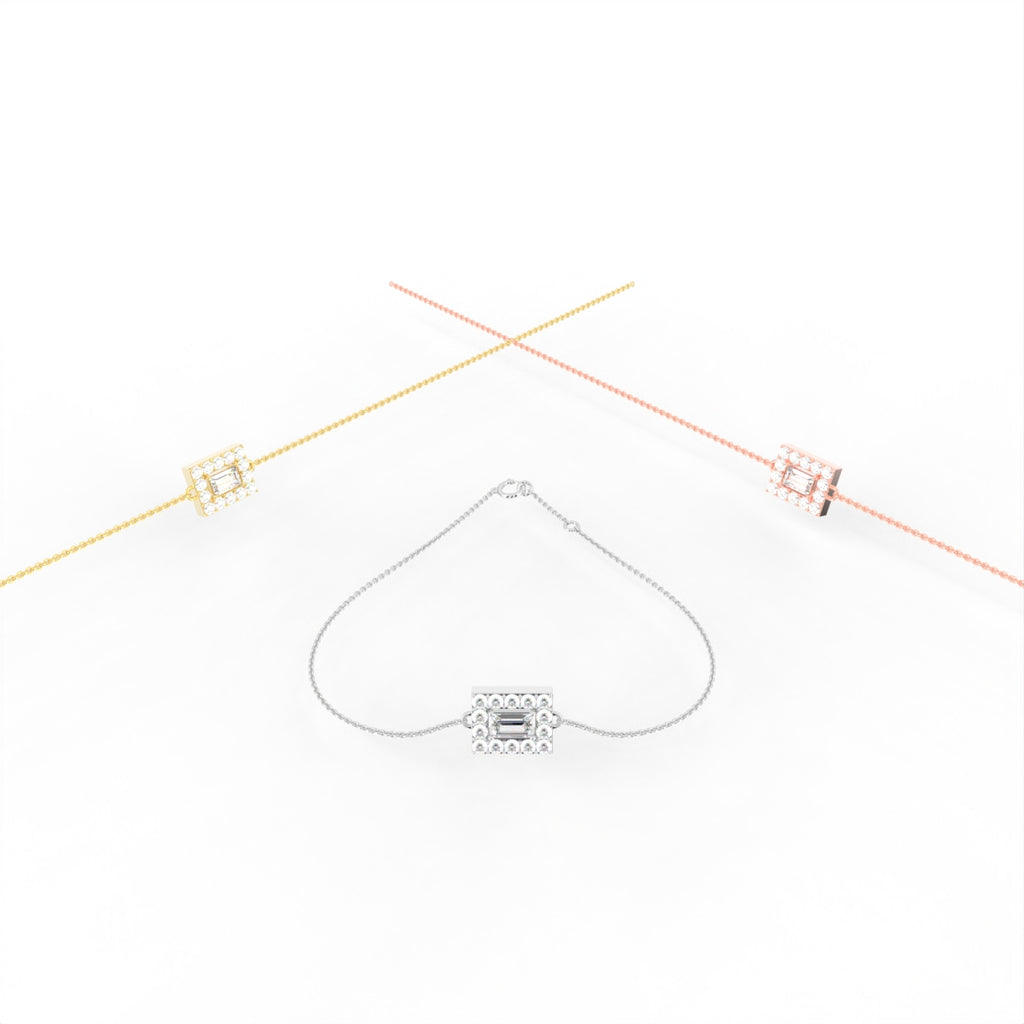 18K Gold Emerald Cut Halo Diamond Bracelet — 3 COLOR