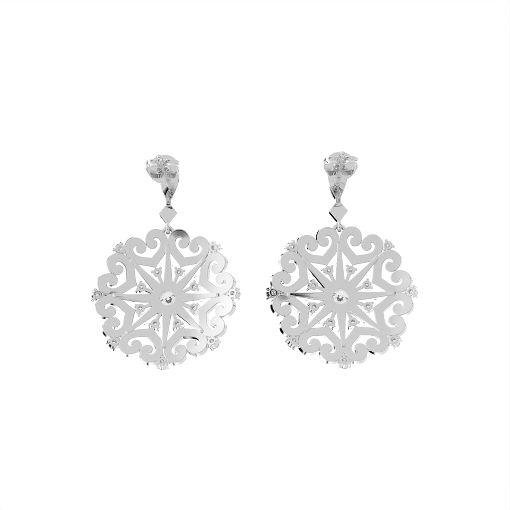 18K Floral Lab Grown Diamond Drop Earrings — BACK