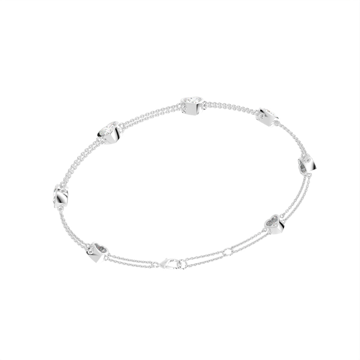 14K Yellow Gold Heart Diamond Bracelet — 3D VIEW