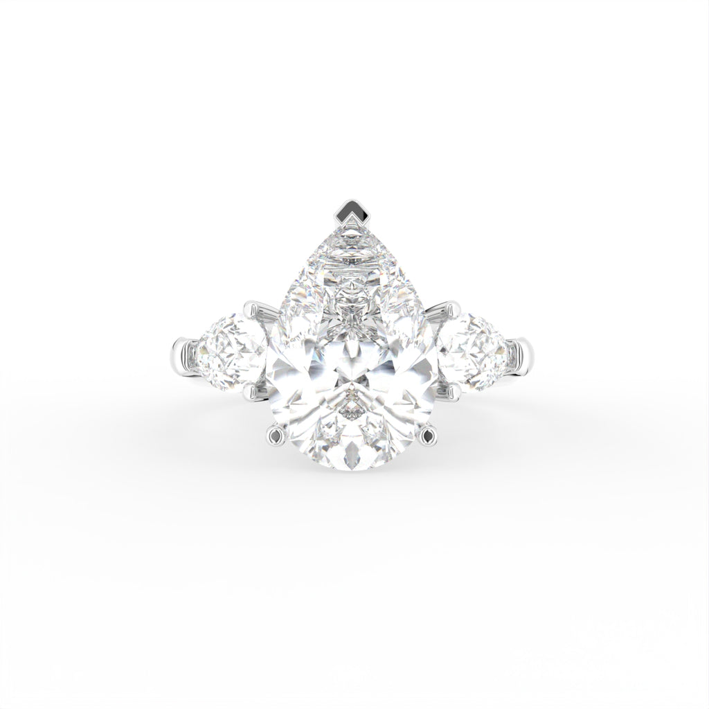 18K Trilogy Pear Diamond Engagement Ring — TOP