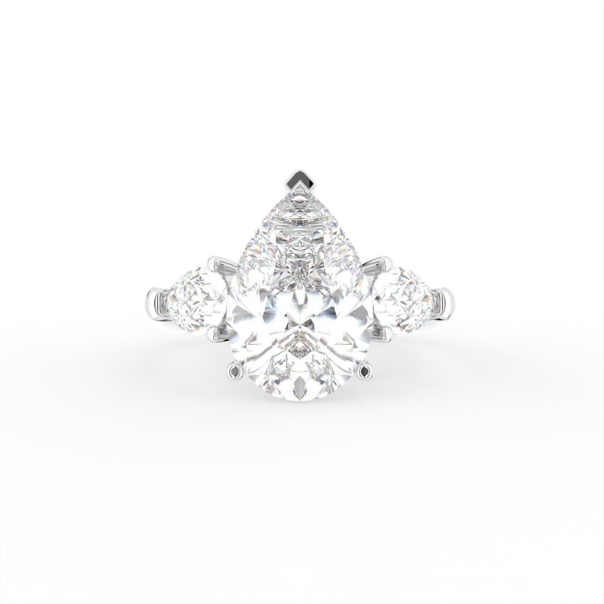 18K Trilogy Pear Diamond Engagement Ring — TOP