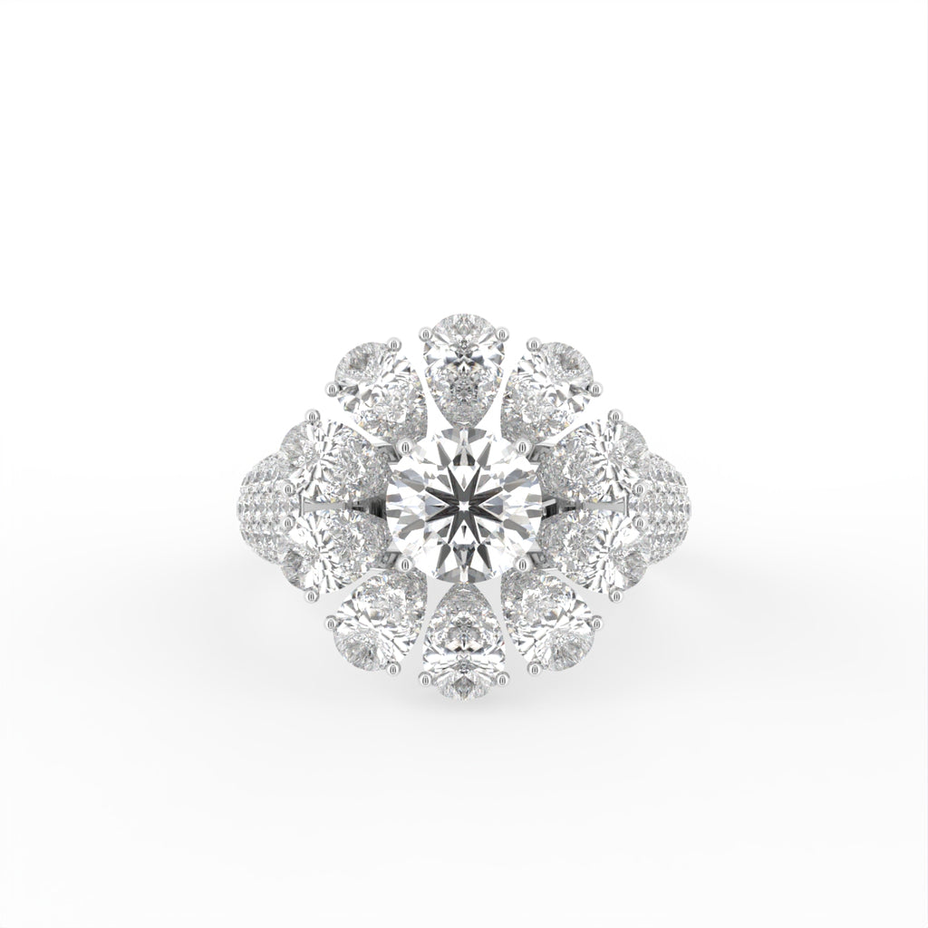 18K Floral Halo Diamond Ring — TOP