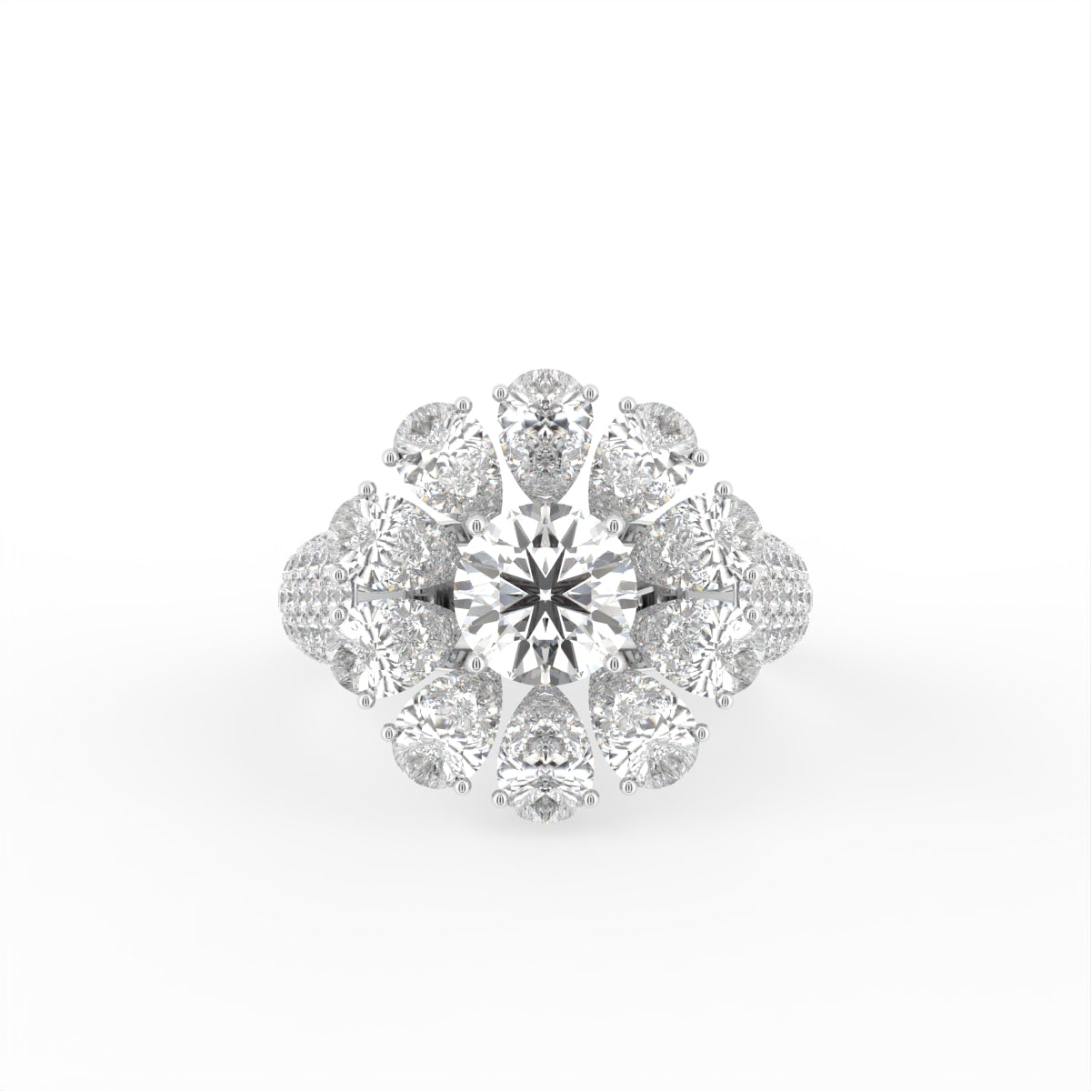 18K Floral Halo Diamond Ring — TOP