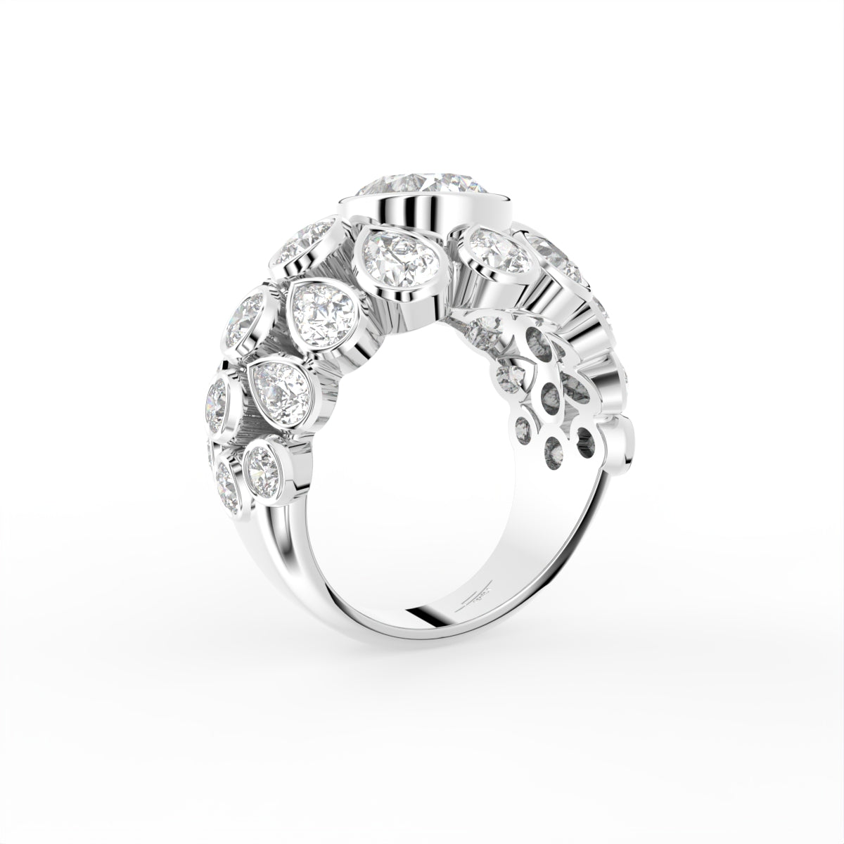 18K Bespoke Oval Diamond Statement Ring — 3D VIEW