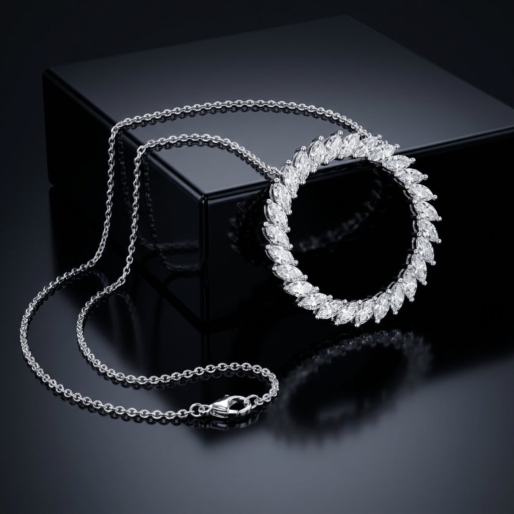 18K White Gold Geometric Marquise Diamond Pendant