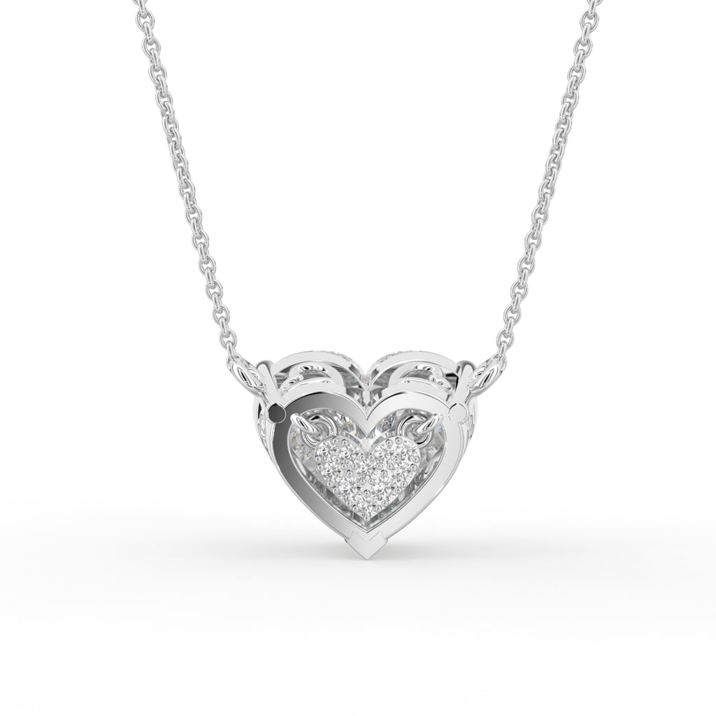 18K White Gold Heart Solitaire Diamond Pendant — BACK