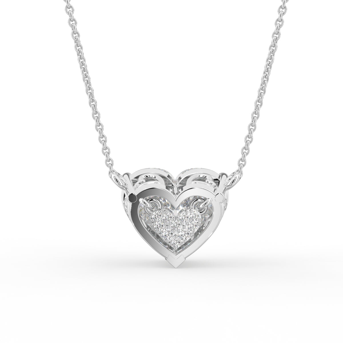 18K White Gold Heart Solitaire Diamond Pendant — BACK