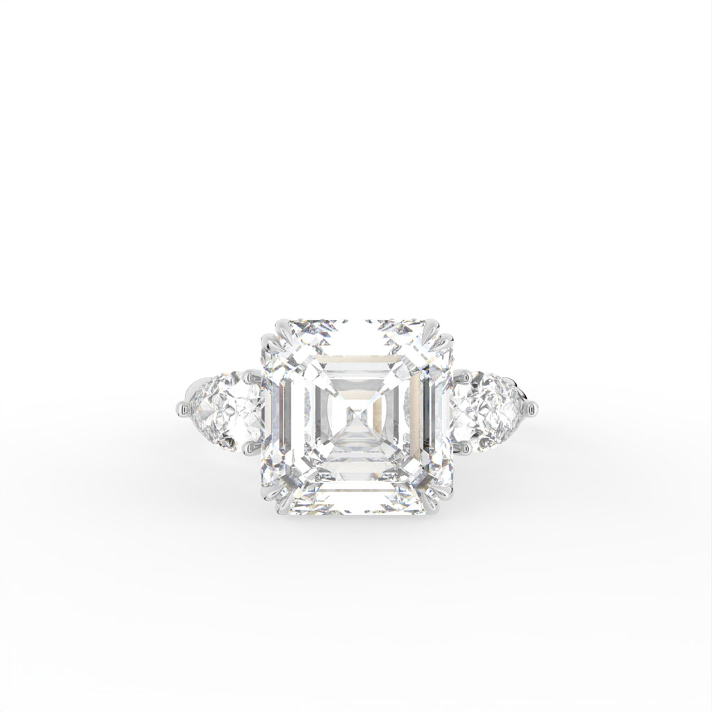 18K White Gold Trilogy Cushion Diamond Engagement Ring — TOP