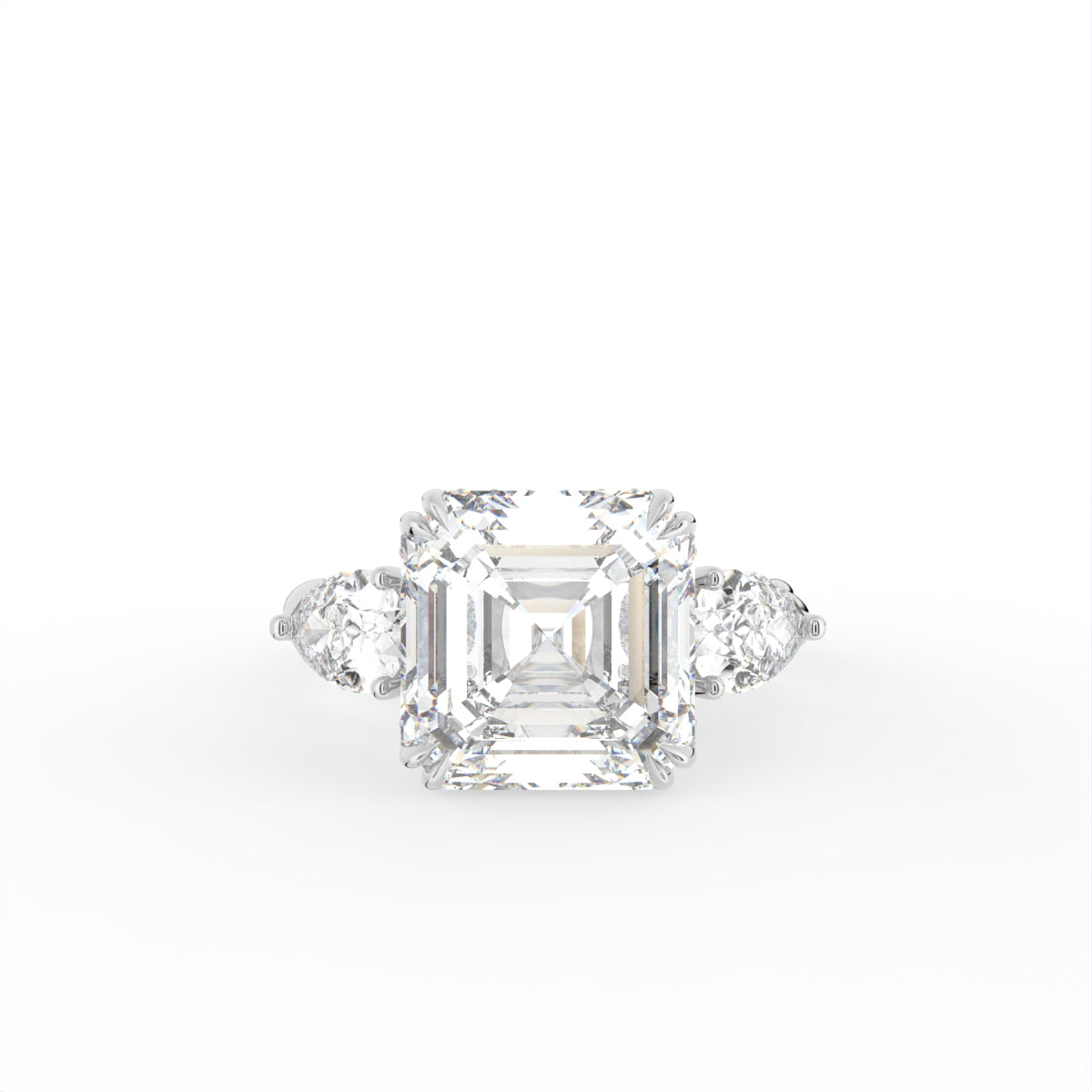 18K White Gold Trilogy Cushion Diamond Engagement Ring — TOP