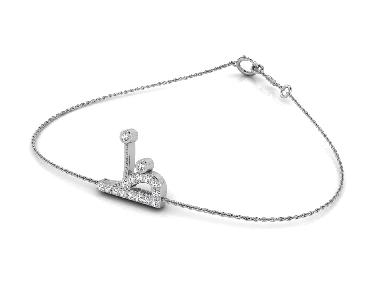 vimg:FJ1314|vimg:FJ2087|18K White Gold Arabic Alphabet Round Diamond Bracelet — 3D VIEW