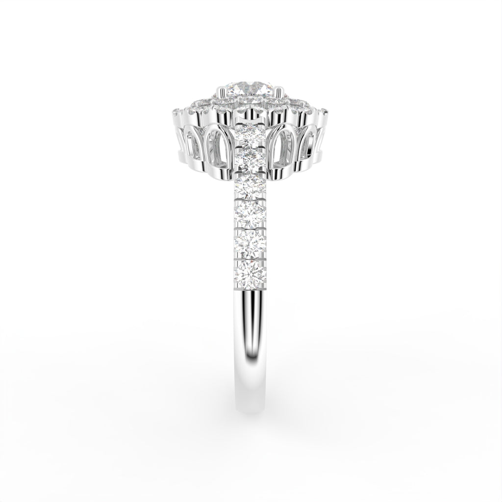 18K Halo Round Diamond Ring — SIDE