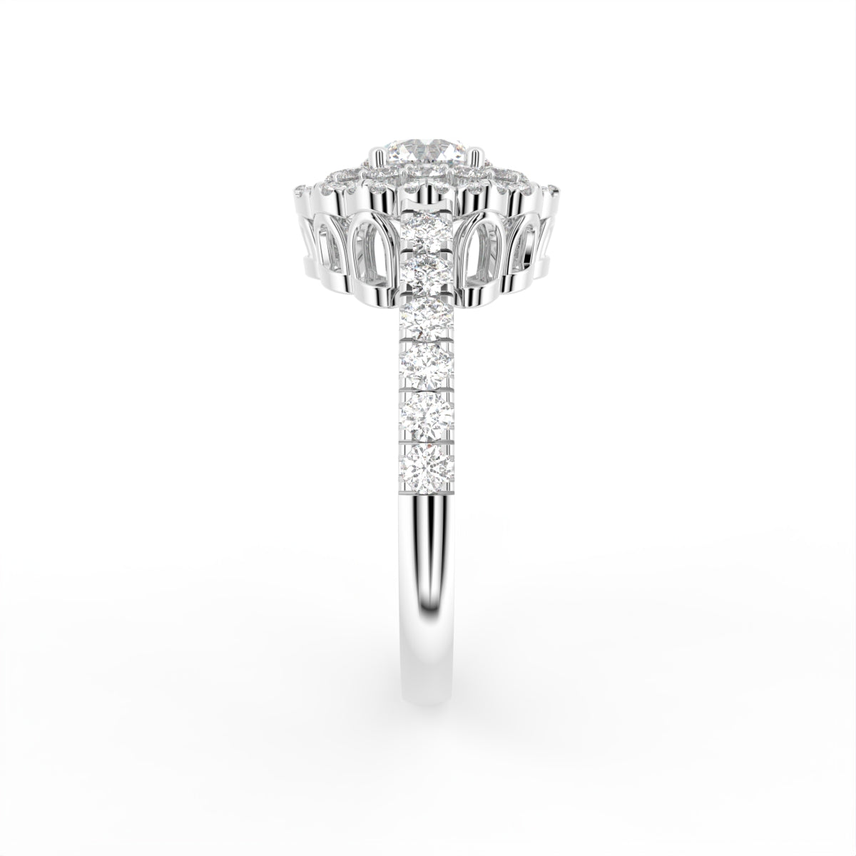 18K Halo Round Diamond Ring — SIDE