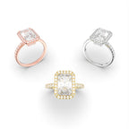 18K White Gold Halo Radiant Diamond Ring — 3 COLOR