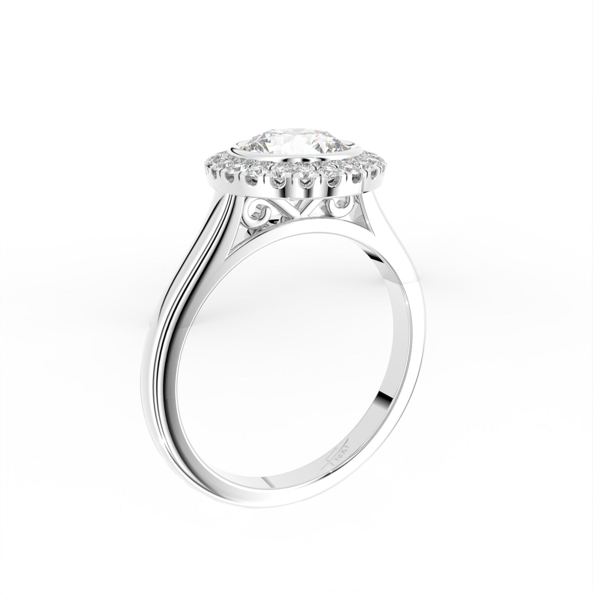18K Halo Round Diamond Ring — 3D VIEW