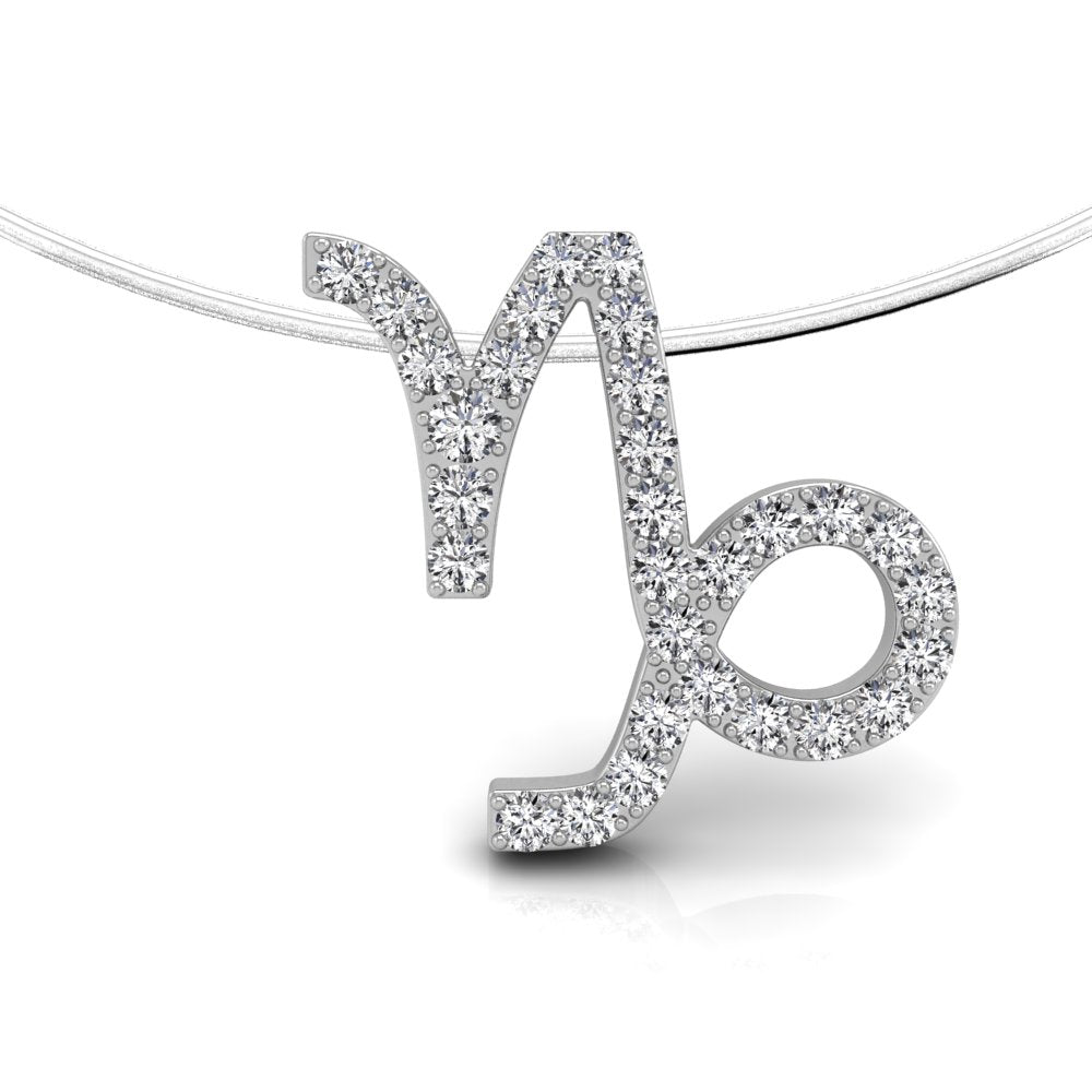 18K White Gold Zodiac Round Diamond Pendant — FRONT