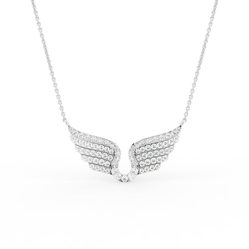 18K Angel Wings Pave Diamond Pendant — FRONT