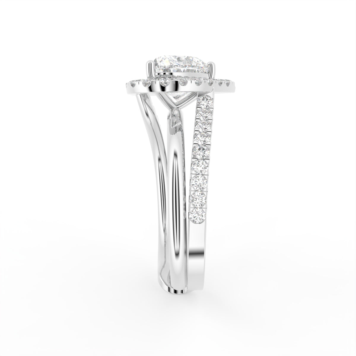 18K Halo Heart Diamond Ring — SIDE