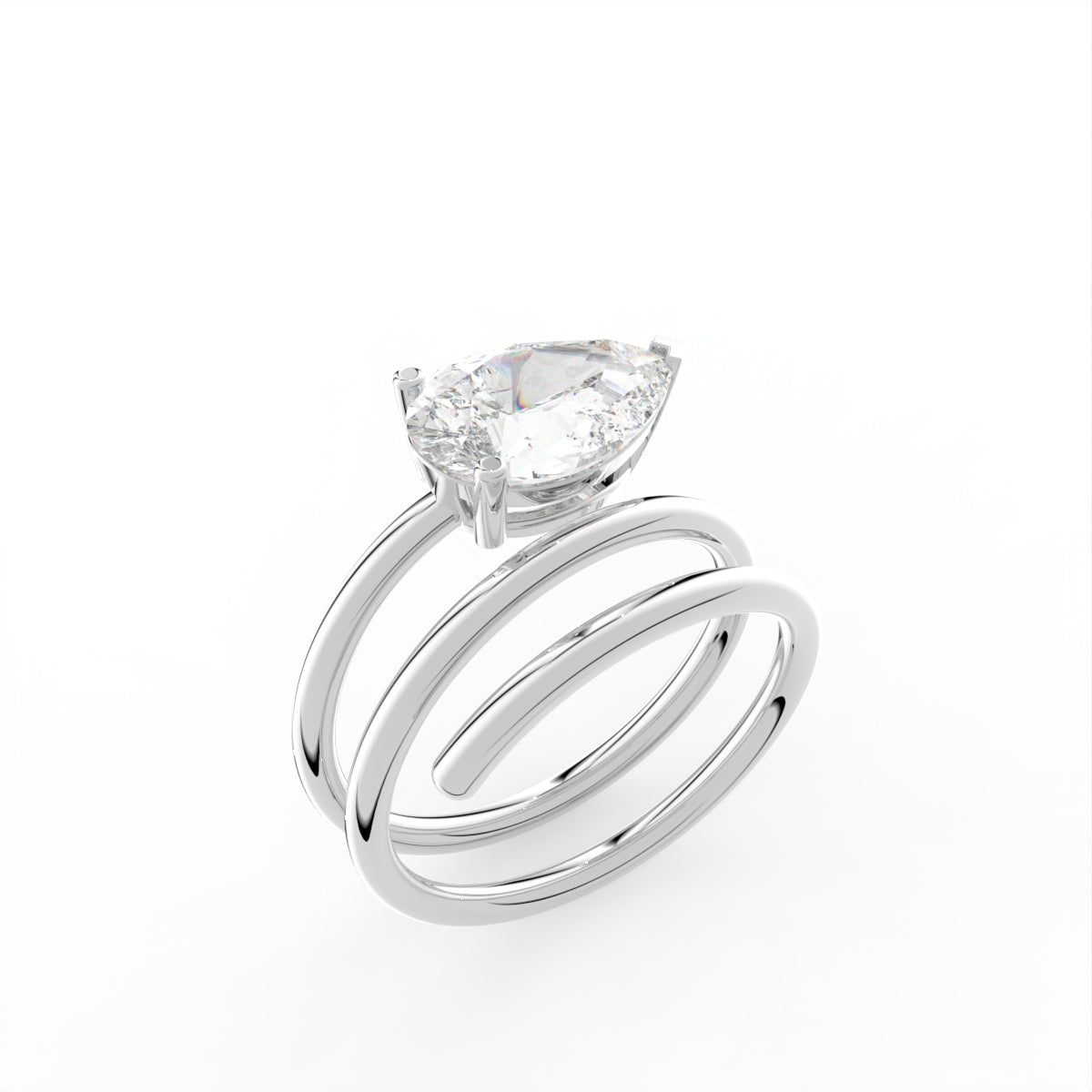 Sterling Silver Pear Diamond Ring — 3D / RIGHT