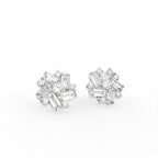 14K White Gold Floral Baguette Diamond Earrings — 3D VIEW