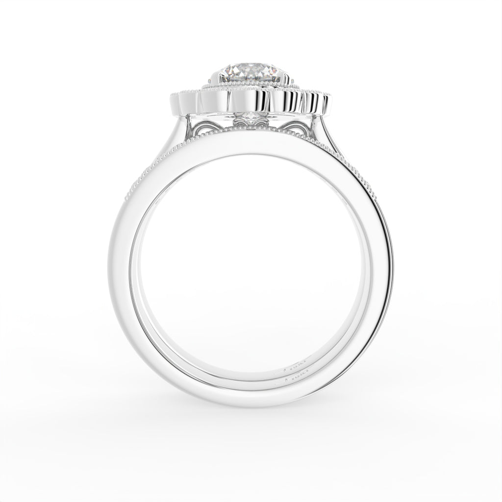 18K White Gold Halo Round Diamond Engagement Ring — FRONT