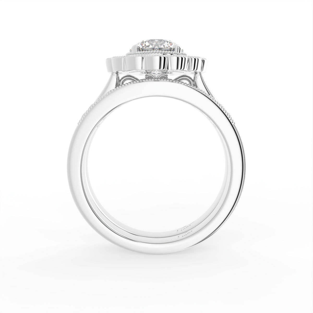 18K White Gold Halo Round Diamond Engagement Ring — FRONT