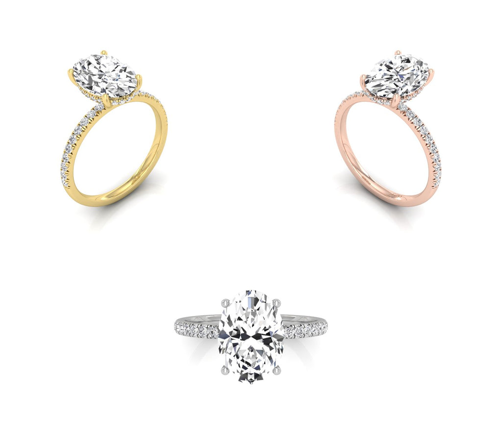 18K Shoulder Set Oval Diamond Engagement Ring — 3 COLOR