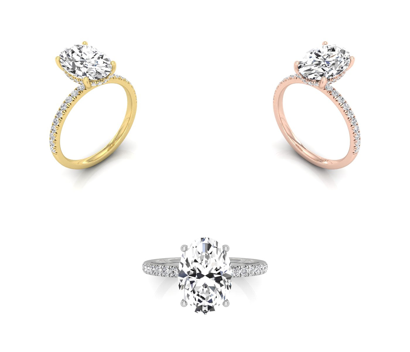 18K Shoulder Set Oval Diamond Engagement Ring — 3 COLOR
