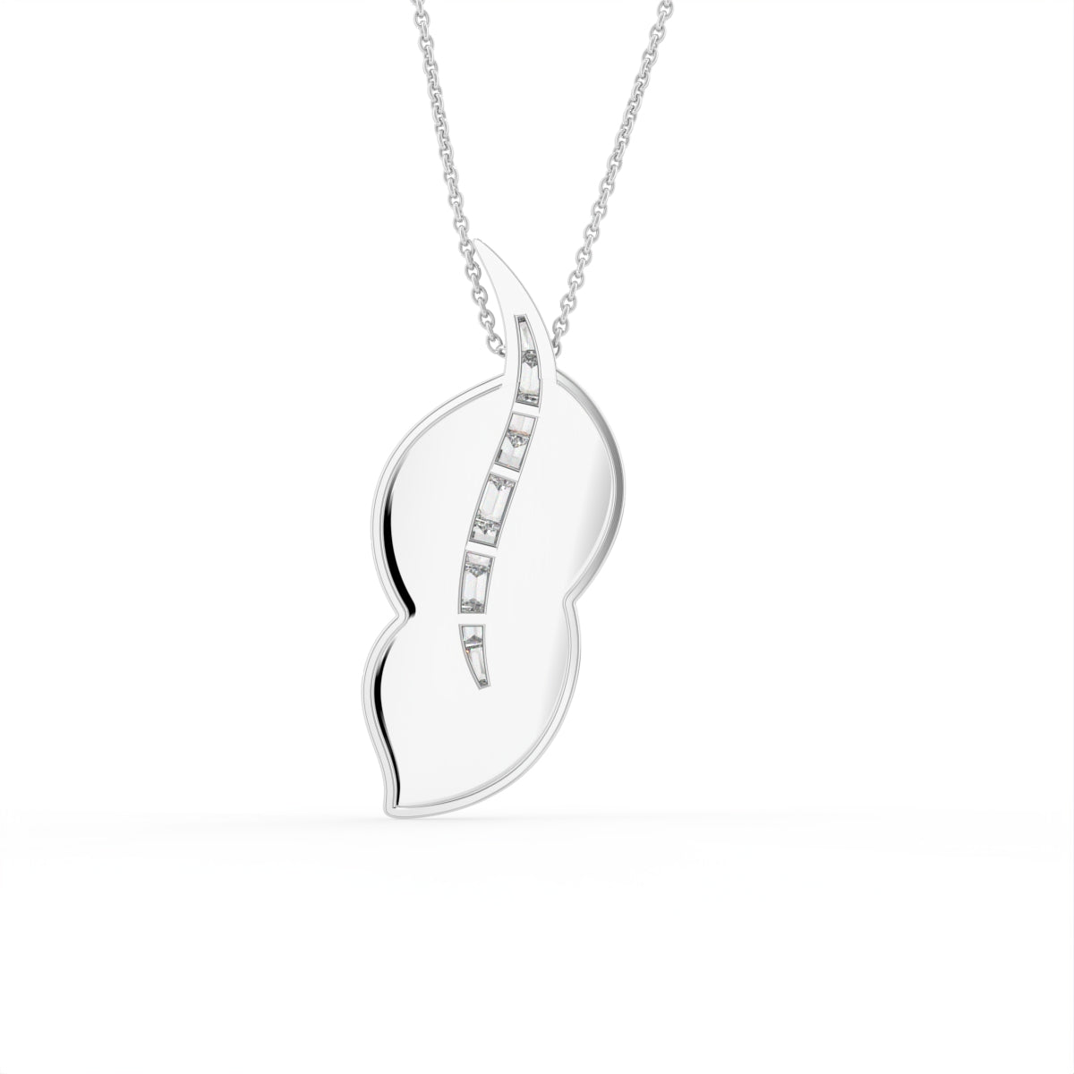 14K White Gold Floral Baguette Diamond Pendant — BACK