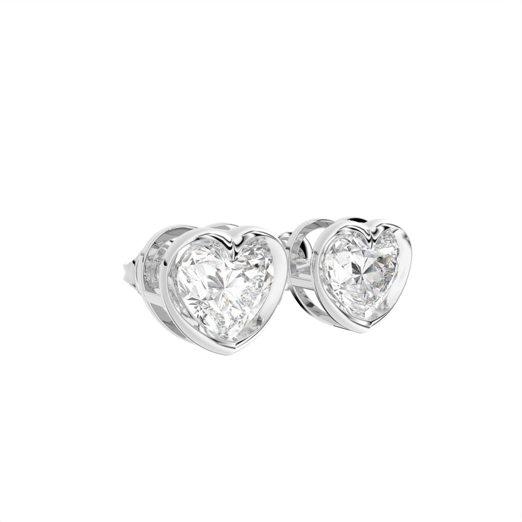 18K Solitaire Heart Diamond Stud Earrings — 3D VIEW
