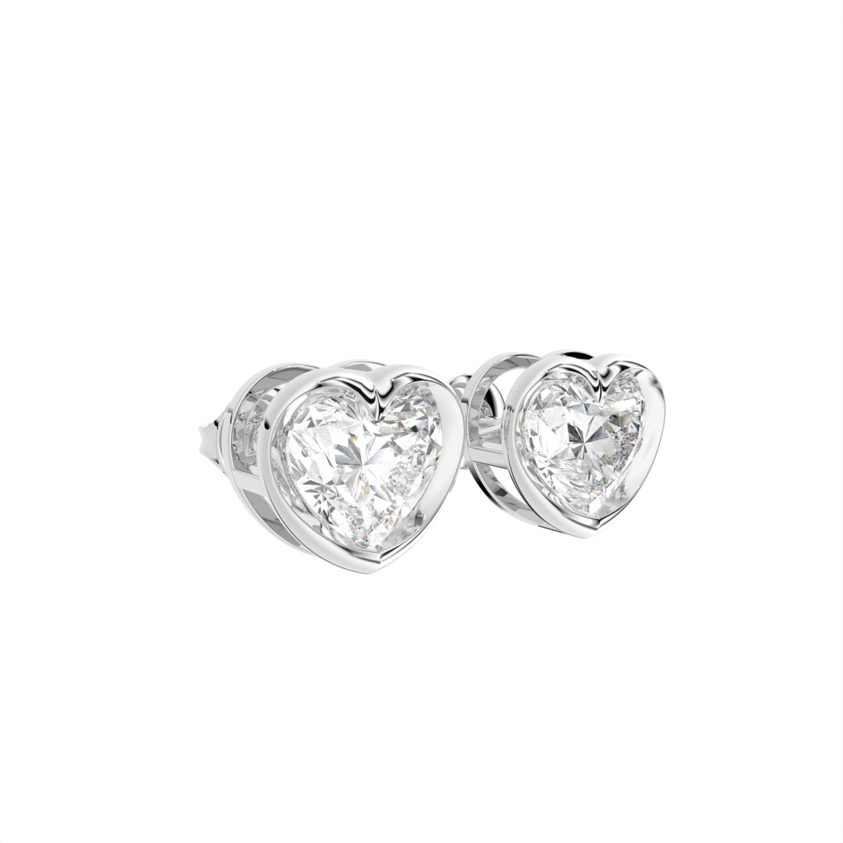 18K Solitaire Heart Diamond Stud Earrings — 3D VIEW
