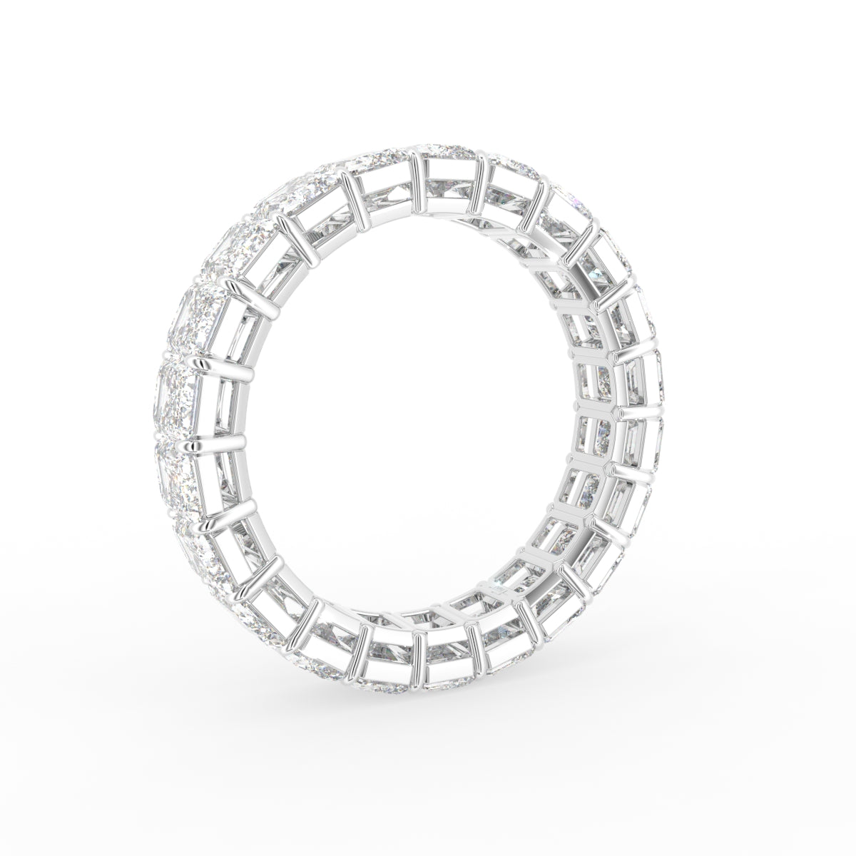 18K Full Eternity Emerald Cut Diamond Ring — 3D VIEW