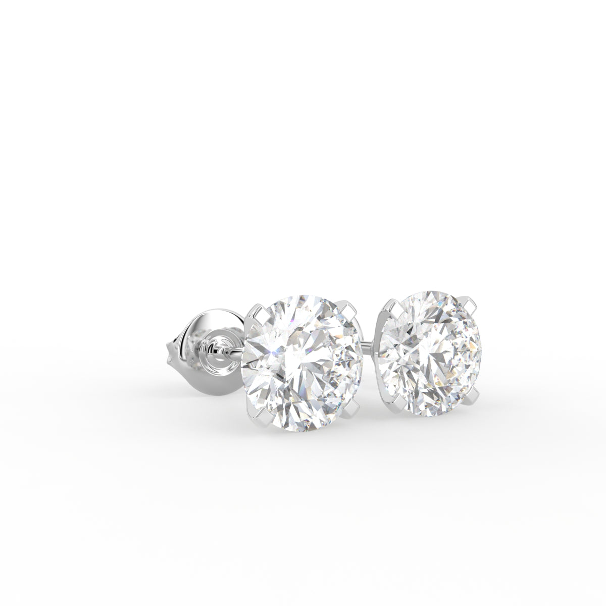 18K Round Solitaire Diamond Earrings — 3D VIEW