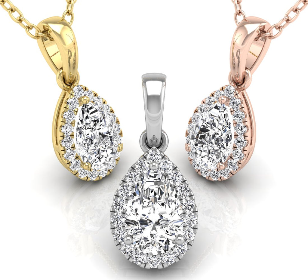 18K Halo Diamond Pendant — 3 COLOR