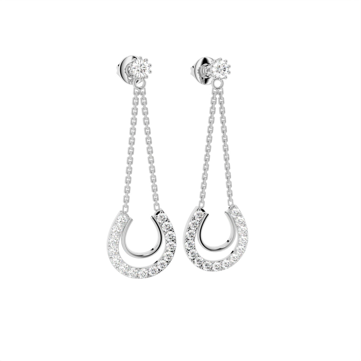 18K Round Pave Diamond Drop Earrings — 3D VIEW