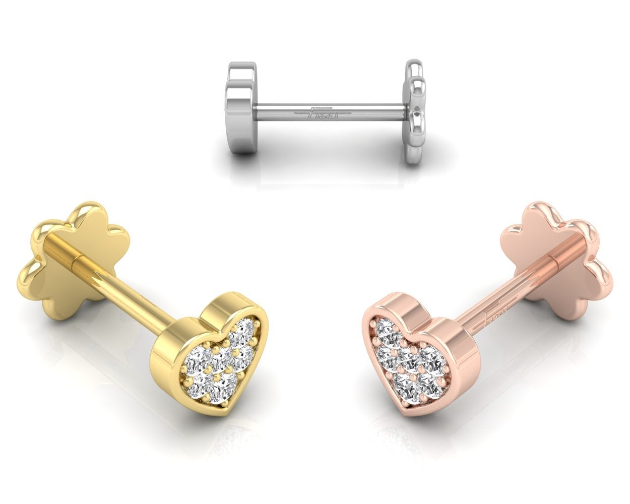 18K Heart Diamond Piercing Earrings — 3 COLOR
