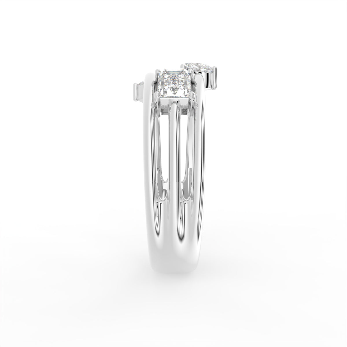 18K Triple Band Diamond Ring — SIDE