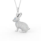 18K White Gold Bunny Round Diamond Pendant — 3D VIEW