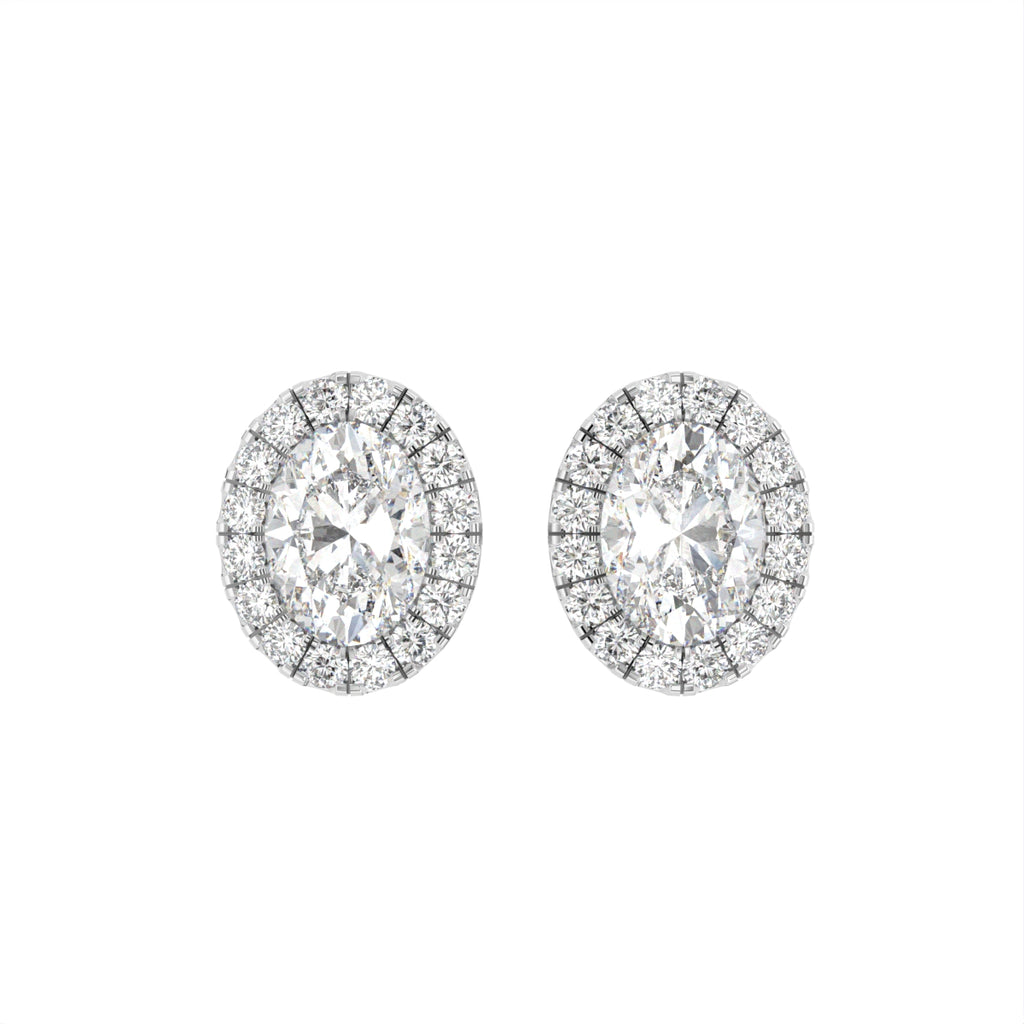 18K Round Halo Diamond Earrings — TOP