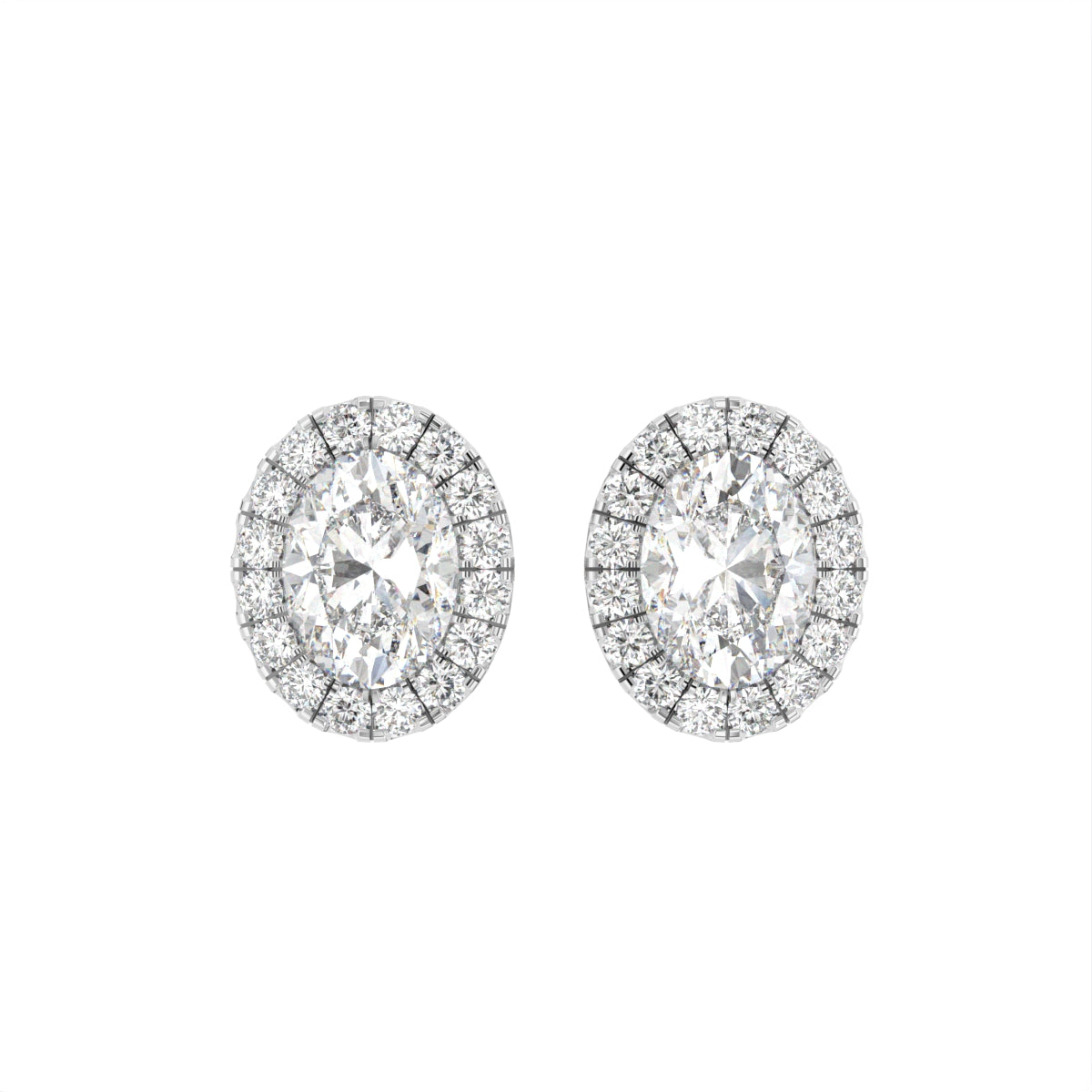 18K Round Halo Diamond Earrings — TOP