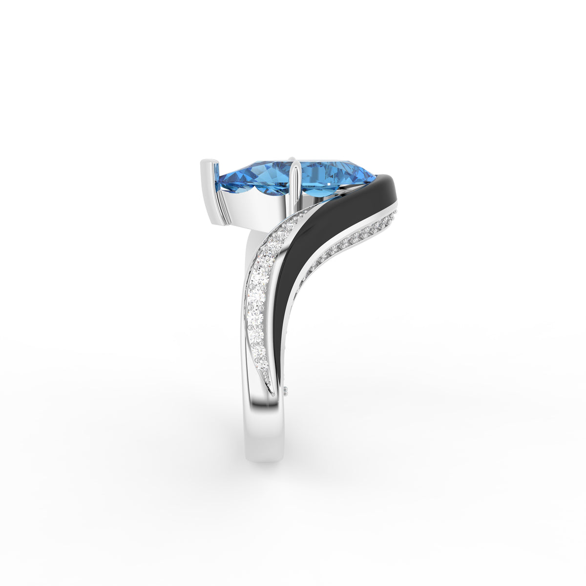 18K Blue Pear and Diamond Cocktail Ring — SIDE