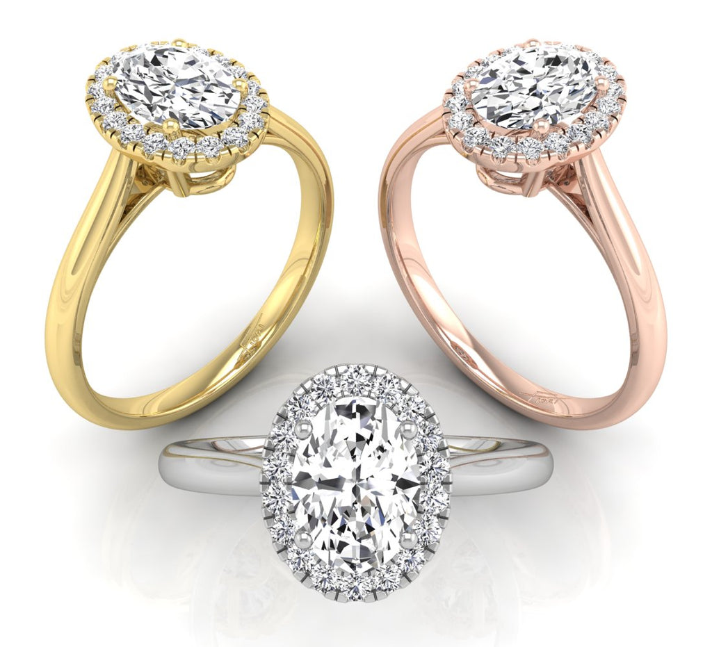 18K Halo Oval Diamond Ring — 3 COLOR