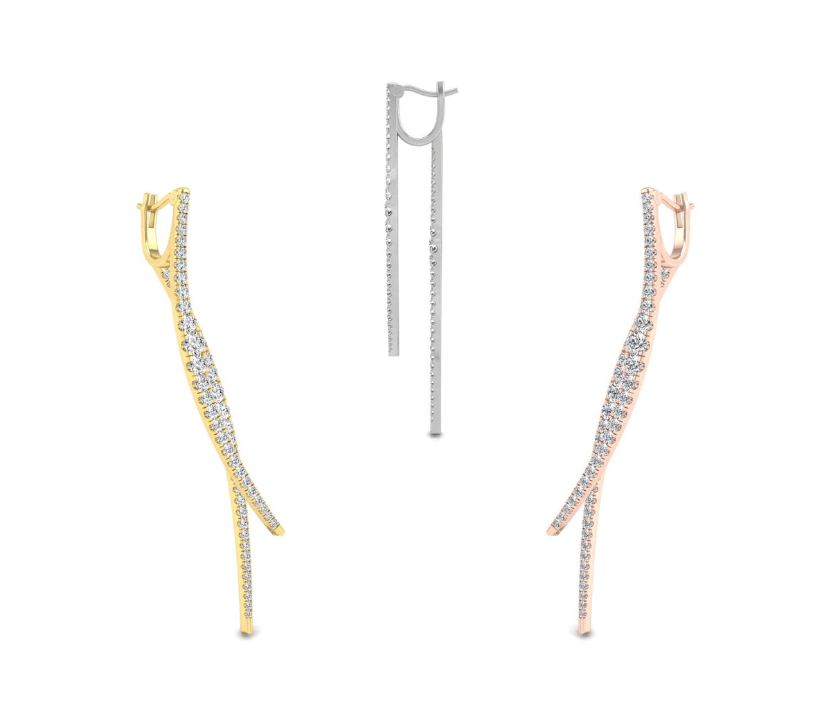 18K Round Diamond Drop Earrings — 3 COLOR