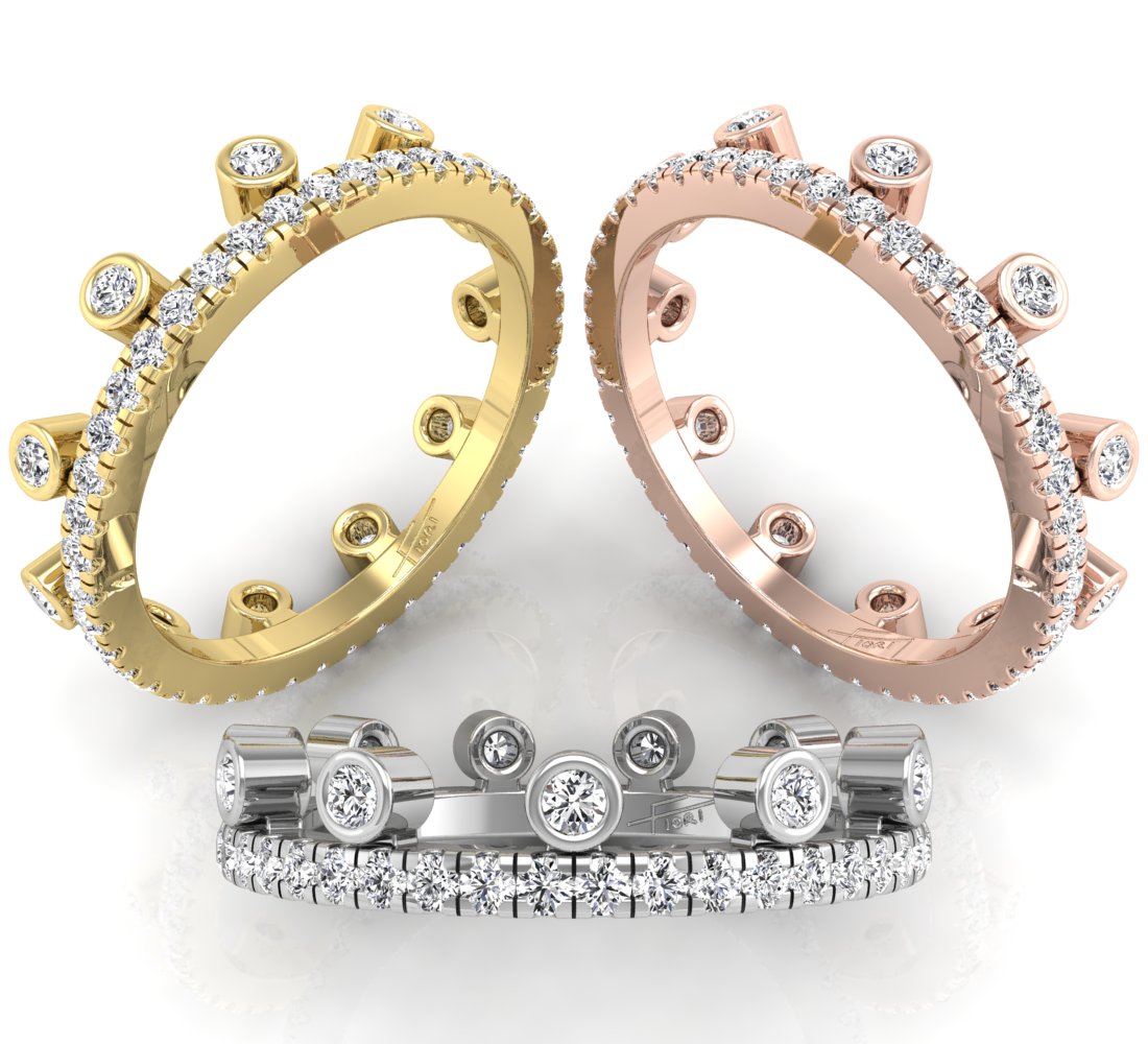 18K Yellow Gold Round Eternity Diamond Ring — 3 COLOR