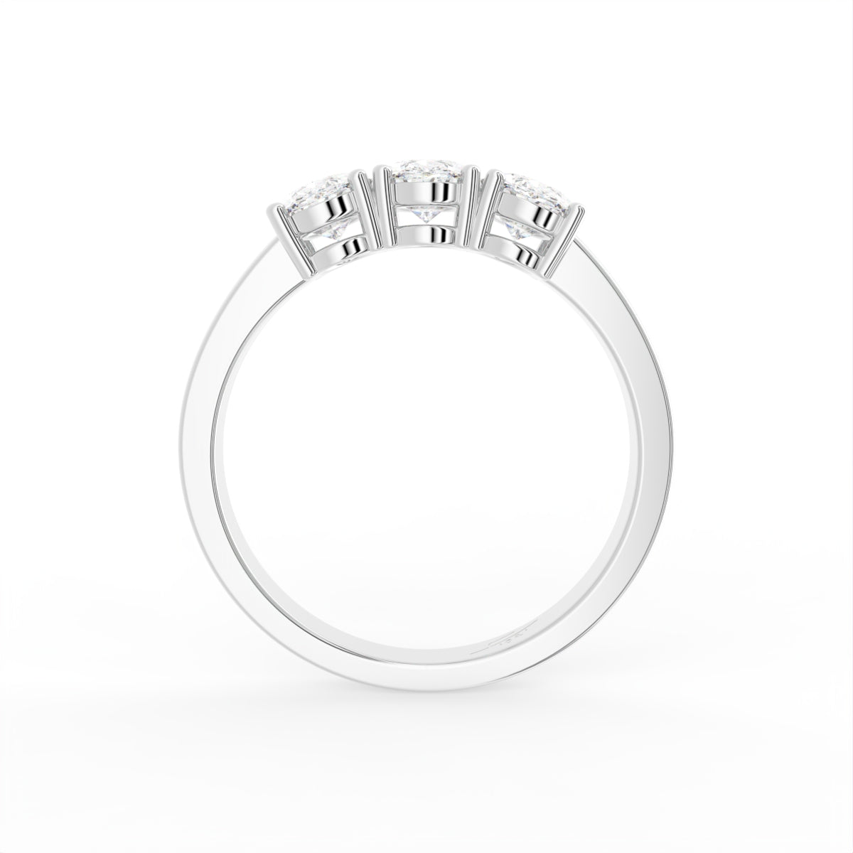 18K White Gold Trilogy Oval Diamond Ring — FRONT