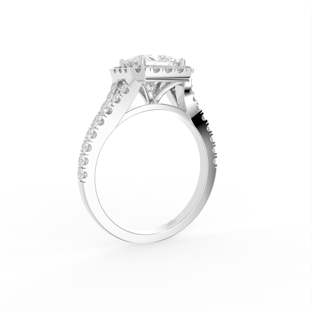 18K Halo Princess Cut Diamond Ring — 3D VIEW