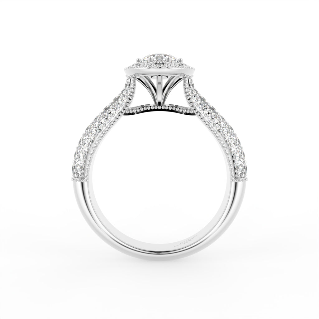 18K White Gold Halo Round Diamond Ring — FRONT