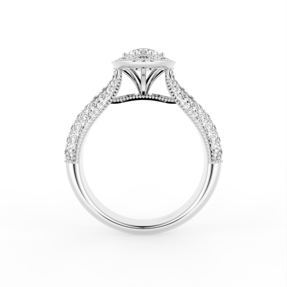 18K White Gold Halo Round Diamond Ring — FRONT
